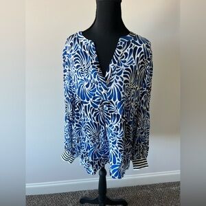 NWT Christian Berg Woman Blue and White Patterned Blouse Size 44